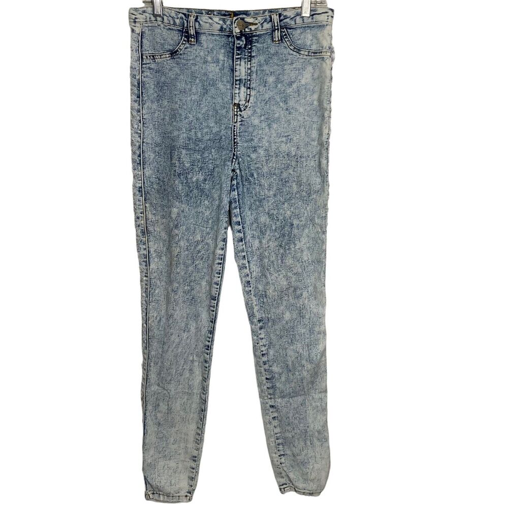 Vintage Ink Jeans Womens 31 Acid Washed Blue Denim Stretch Fringe Accents